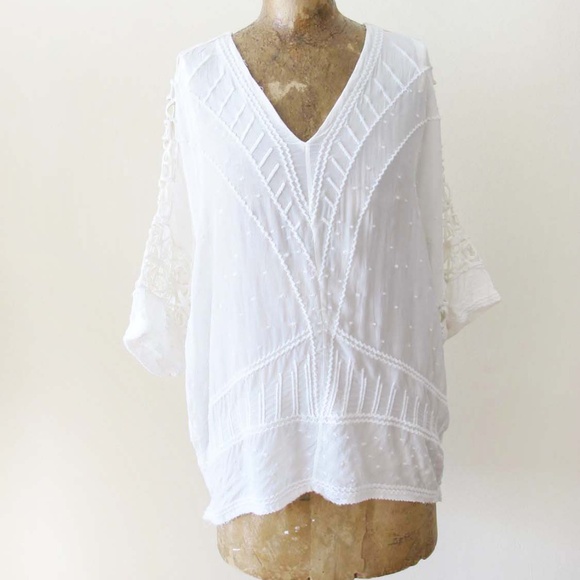 IRO Brynn Top Ecru White 38 M/L Bohemian Cutout Slouchy Embroidered Top - Picture 4 of 8